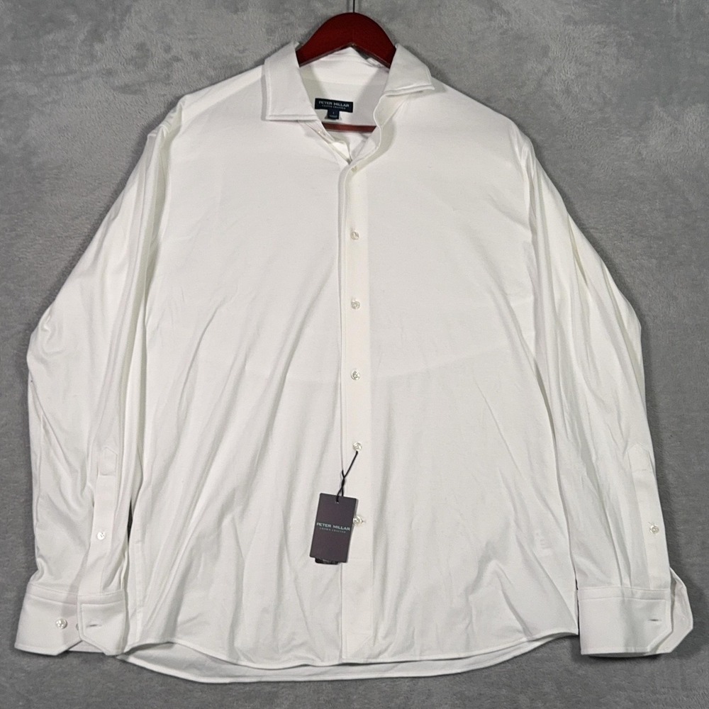Peter Millar Shirt Mens L White Excursionist Flex Stretch Dress Long Sleeve